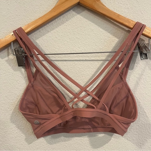 Lululemon mauve pink v neck sports bra mesh trim strappy back size 4 - Picture 3 of 7